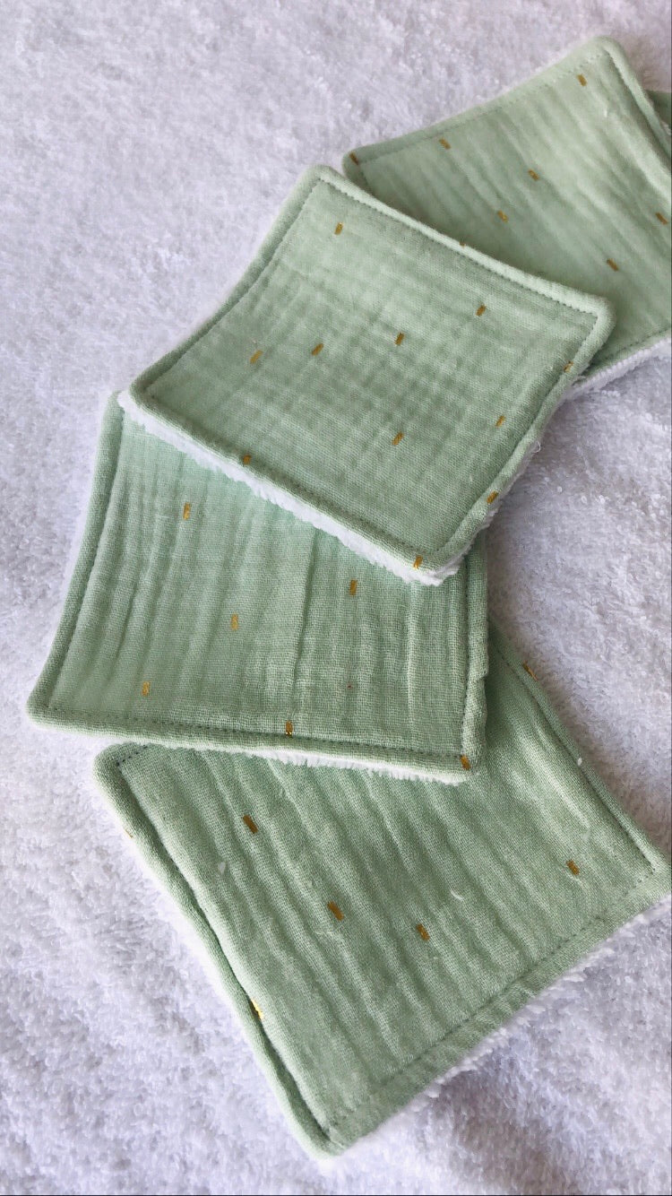 Lingettes lavables Coton double gaze vert menthe